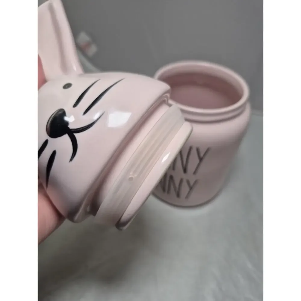 💥 Rae Dunn HUNNY BUNNY Bunny Head Pink Canister Cookie Jar NEW